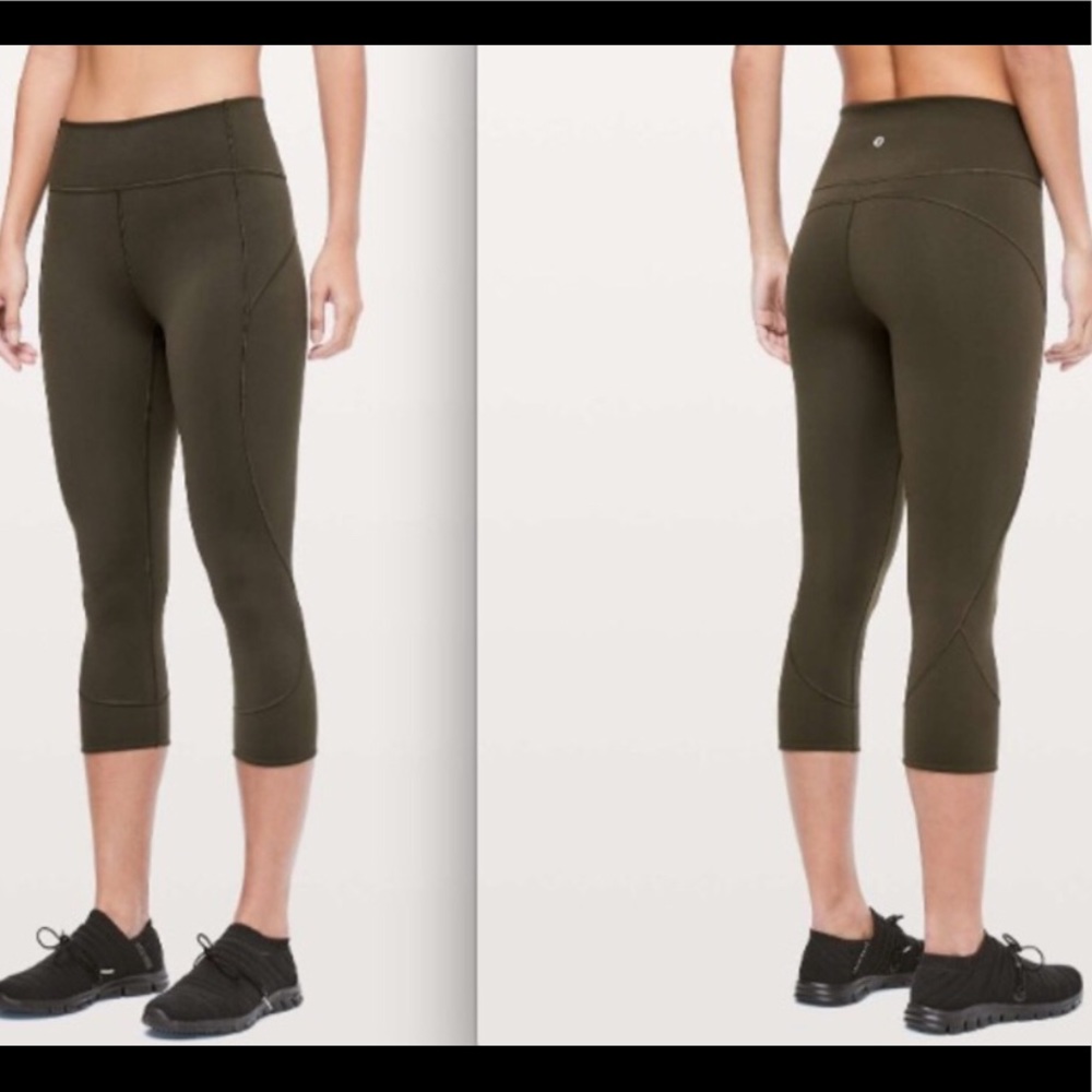 LULULEMON DARK OLIVE IN MOVEMENT CROP 19”